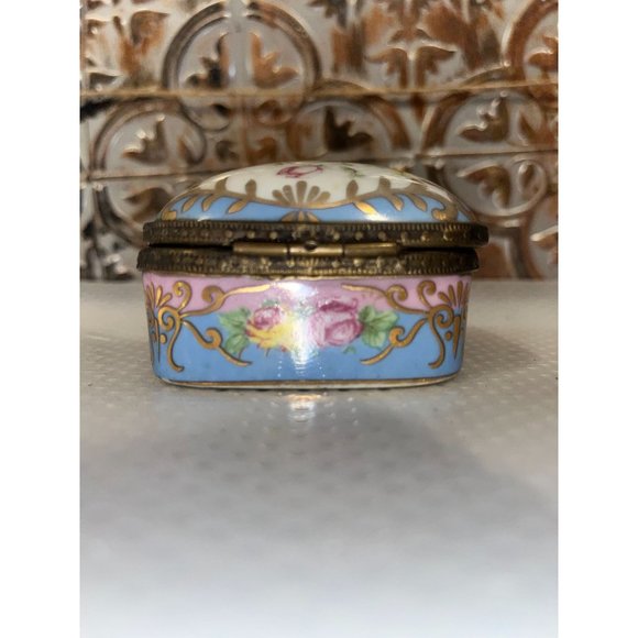 Hand Painted Floral Trinket Box Vintage Hinged Porcelain - Picture 4 of 8